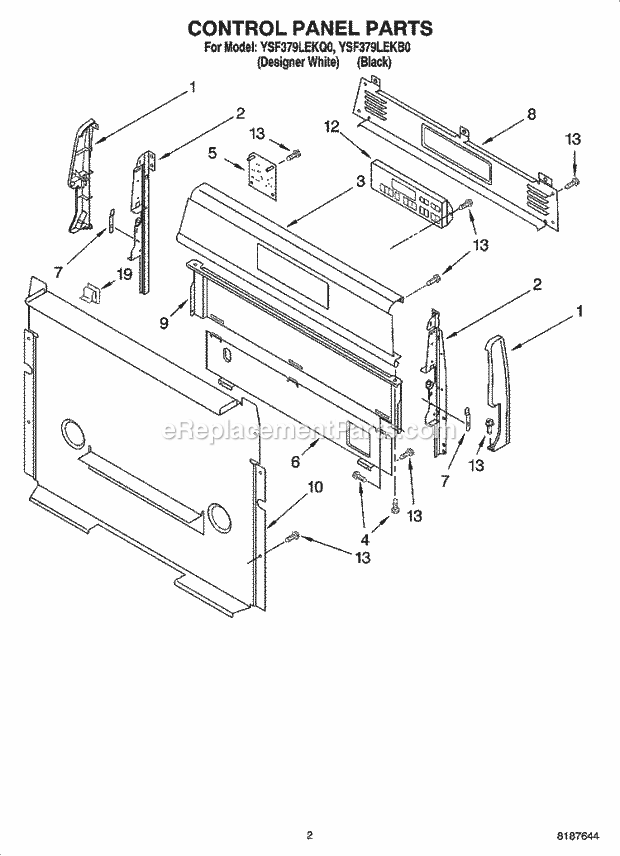 Whirlpool YSF379LEKQ0 Freestanding Gas Range Control Panel Parts Diagram