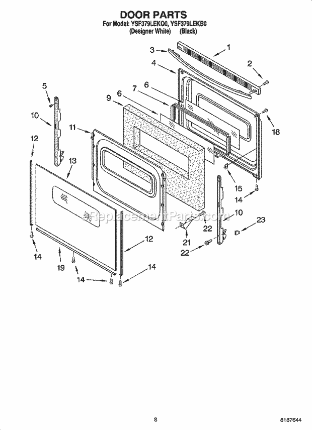 Whirlpool YSF379LEKQ0 Freestanding Gas Range Door Parts, Miscellaneous Parts Diagram