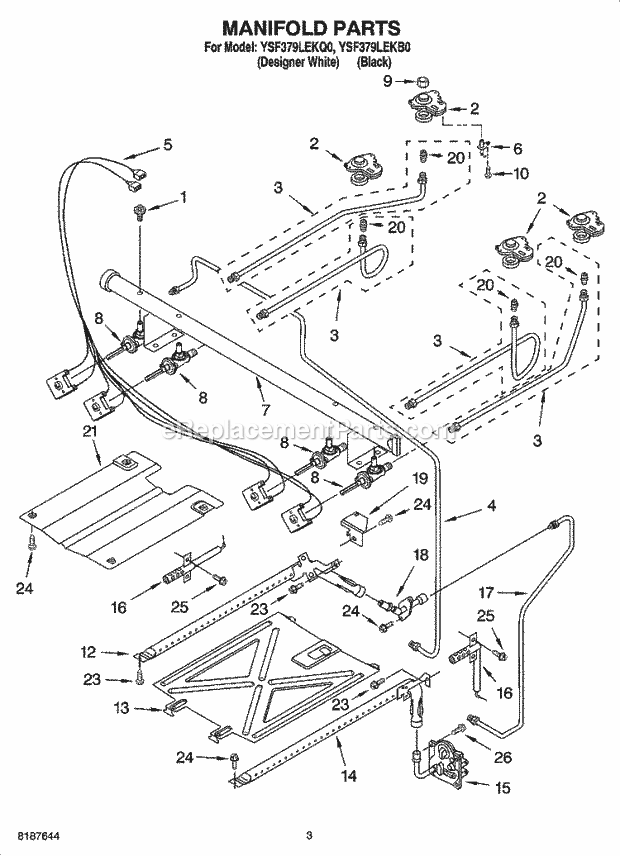 Whirlpool YSF379LEKQ0 Freestanding Gas Range Manifold Parts Diagram