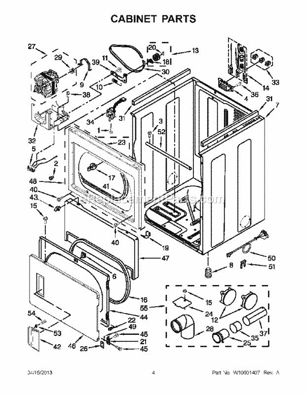 Whirlpool YWED5500XW1 Electric Dryer Cabinet Parts Diagram